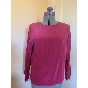 Grodins Vintage 100% Silk Long Sleeve Blouse Fuchsia Pink Size 8 Keyhole Back